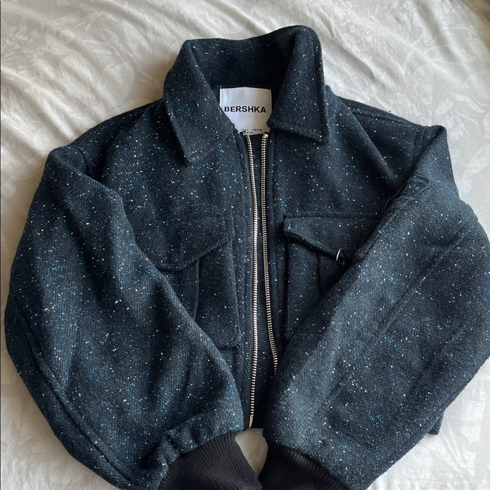 Bershka Dark Bomber Zip-Up Jacket